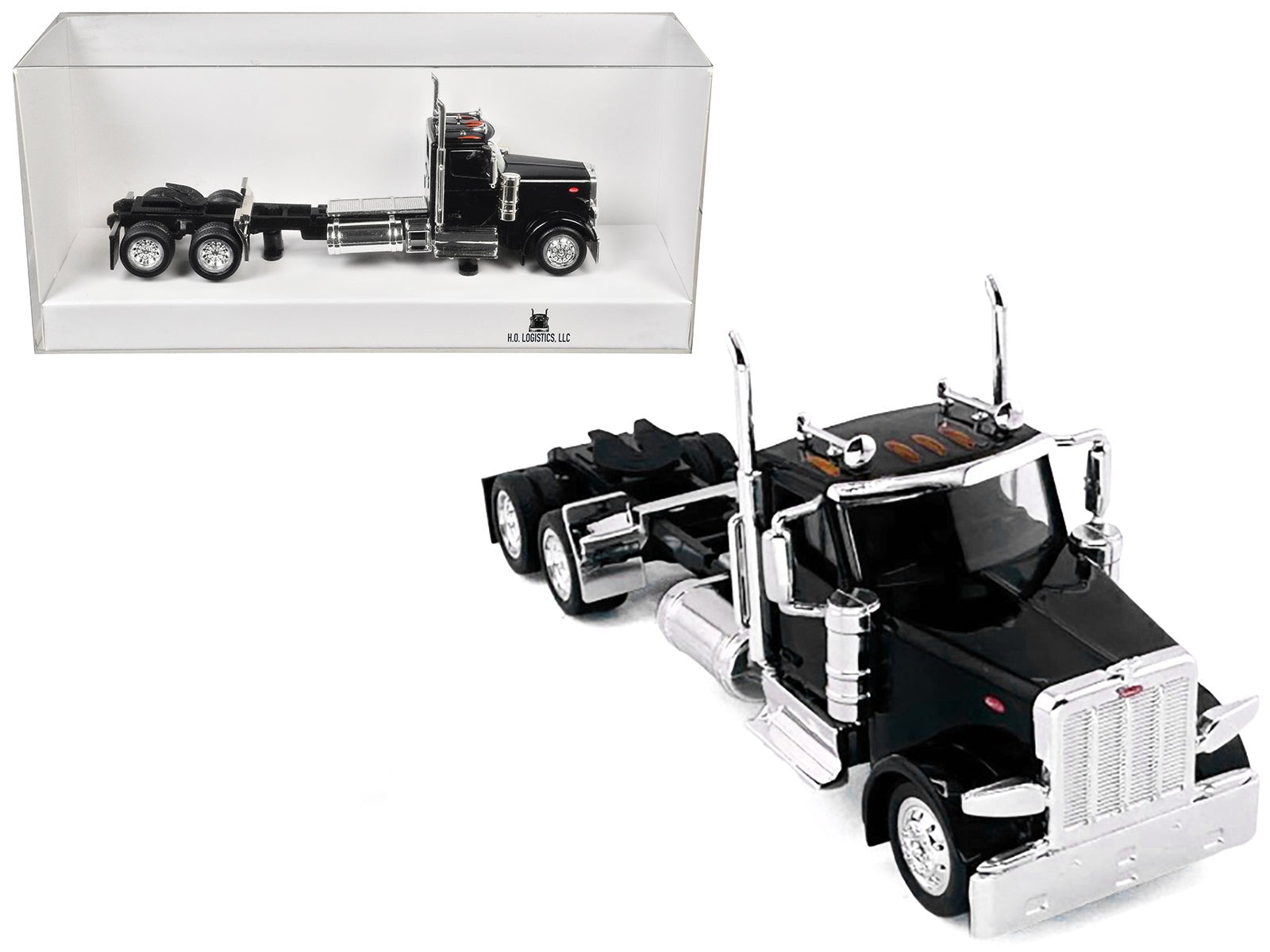 Peterbilt 589 2 - Axel Day Cab Black 1/87 (HO) Plastic Model Car by HO Logistics free shipping USA - Rapid Vehicles