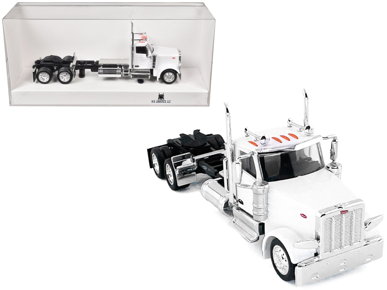 Peterbilt 589 2 - Axel Day Cab White 1/87 (HO) Plastic Model Car by HO Logistics free shipping USA - Rapid Vehicles