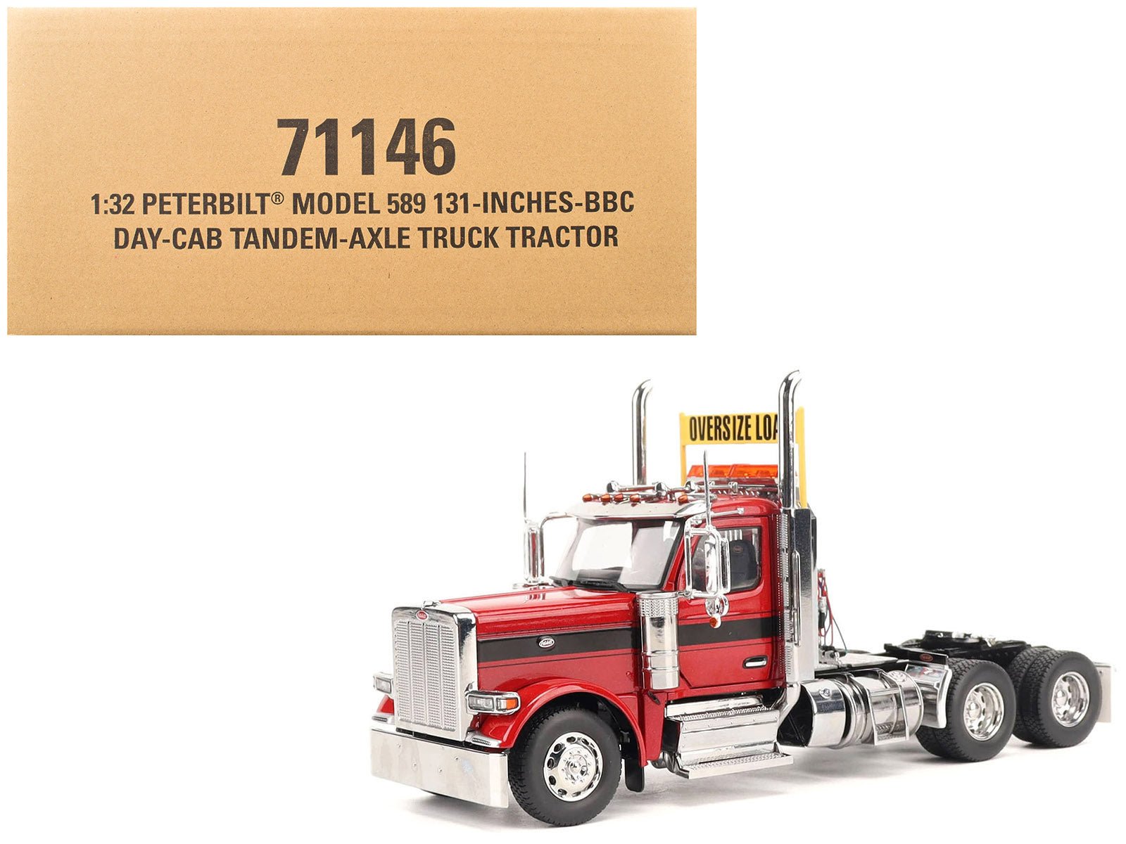 Peterbilt 589 Tandem - Axle Truck Tractor with Day Cab Legendary Red "Transport Series" 1/32 Diecast Model by Diecast Masters free shipping USA - Rapid Vehicles