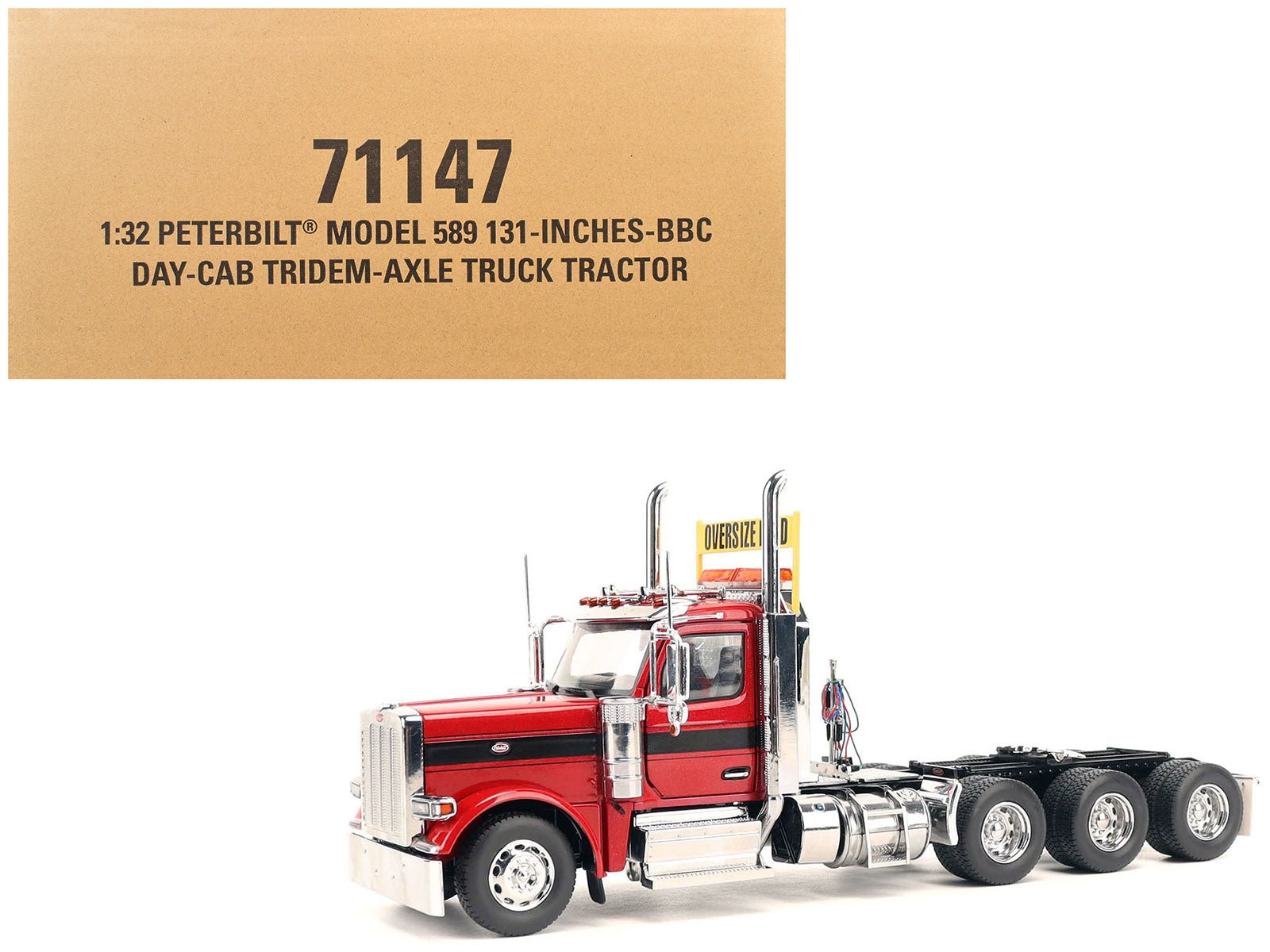 Peterbilt 589 Tridem - Axle Truck Tractor with Day Cab Legendary Red "Transport Series" 1/32 Diecast Model by Diecast Masters free shipping USA - Rapid Vehicles