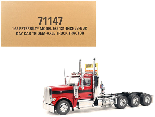 Peterbilt 589 Tridem - Axle Truck Tractor with Day Cab Legendary Red "Transport Series" 1/32 Diecast Model by Diecast Masters free shipping USA - Rapid Vehicles