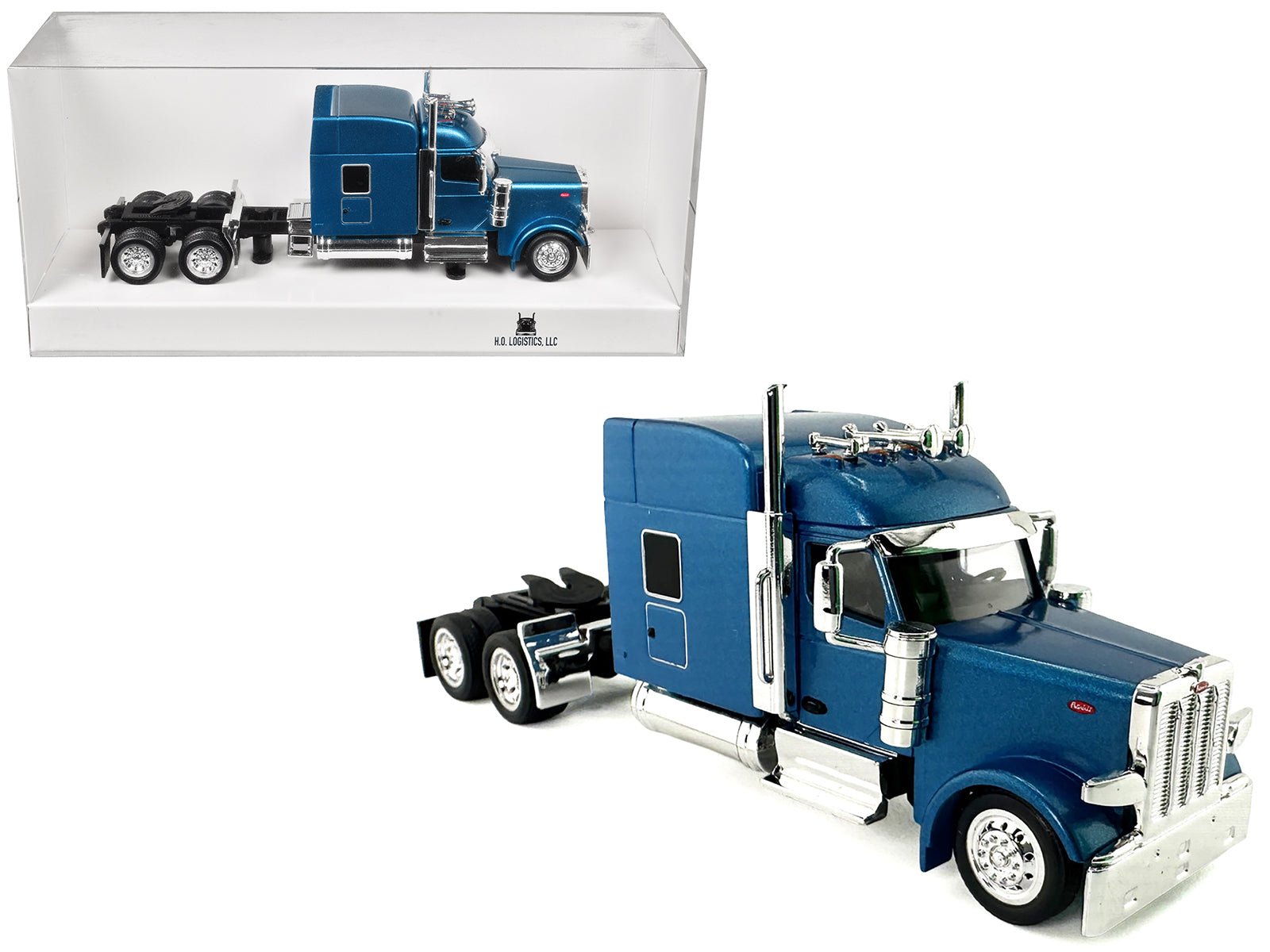 Peterbilt 589 with Stand Up Sleeper Cab Blue Metallic 1/87 (HO) Plastic Model Car by HO Logistics free shipping USA - Rapid Vehicles