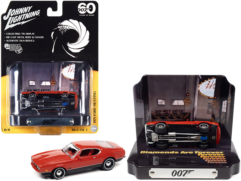 1971 Ford Mustang Mach 1 Red with Collectible Tin Display "007" - Premium  from Rapidvehicles - Just $40.99! Shop now at Rapidvehicles