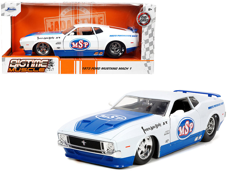 1973 Ford Mustang Mach 1 "MSP" White Metallic and Blue "Bigtime Muscle" Series 1/24 Diecast Model Car by Jada - Premium  from Rapidvehicles - Just $45.99! Shop now at Rapidvehicles