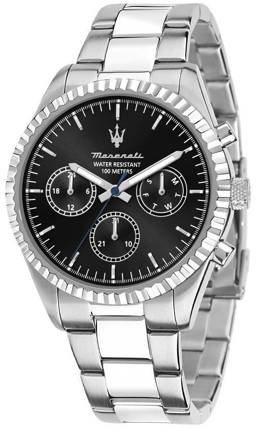 Maserati Competizione Stainless Steel Black Multifunction Dial Quartz R8853100023 100M Men's Watch - Premium  from Rapidvehicles - Just $283.99! Shop now at Rapidvehicles