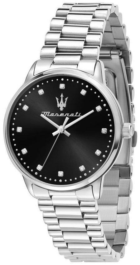 Maserati Royale Crystal Accents Stainless Steel Black Dial Quartz