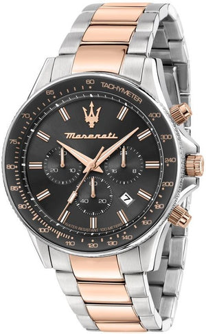 Maserati Stile Chronograph Two Tone Stainless Steel Black Dial Quartz R8873640021 100M Men's Watch - Premium  from Rapidvehicles - Just $416.99! Shop now at Rapidvehicles