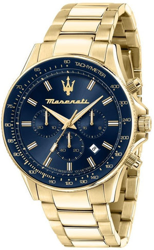 Maserati Sfida Chronograph Gold Tone Stainless Steel Blue Dial Quartz R8873640008 100M Men's Watch - Premium  from Rapidvehicles - Just $369.99! Shop now at Rapidvehicles