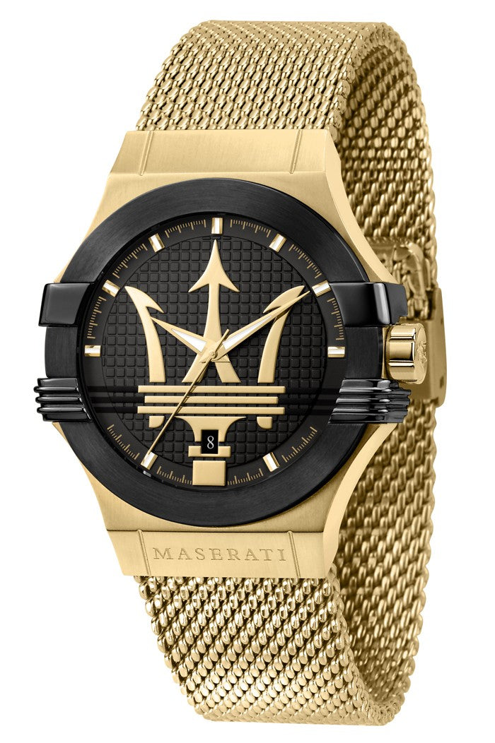 Maserati Potenza Gold Tone Stainless Steel Black Dial Quartz R8853108006 100M Men's Watch - Premium  from Rapidvehicles - Just $416.99! Shop now at Rapidvehicles