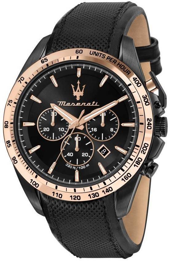 Maserati Traguardo Chronograph Leather Strap Black Dial Quartz R8871612036 100M Men's Watch - Premium  from Rapidvehicles - Just $312.99! Shop now at Rapidvehicles