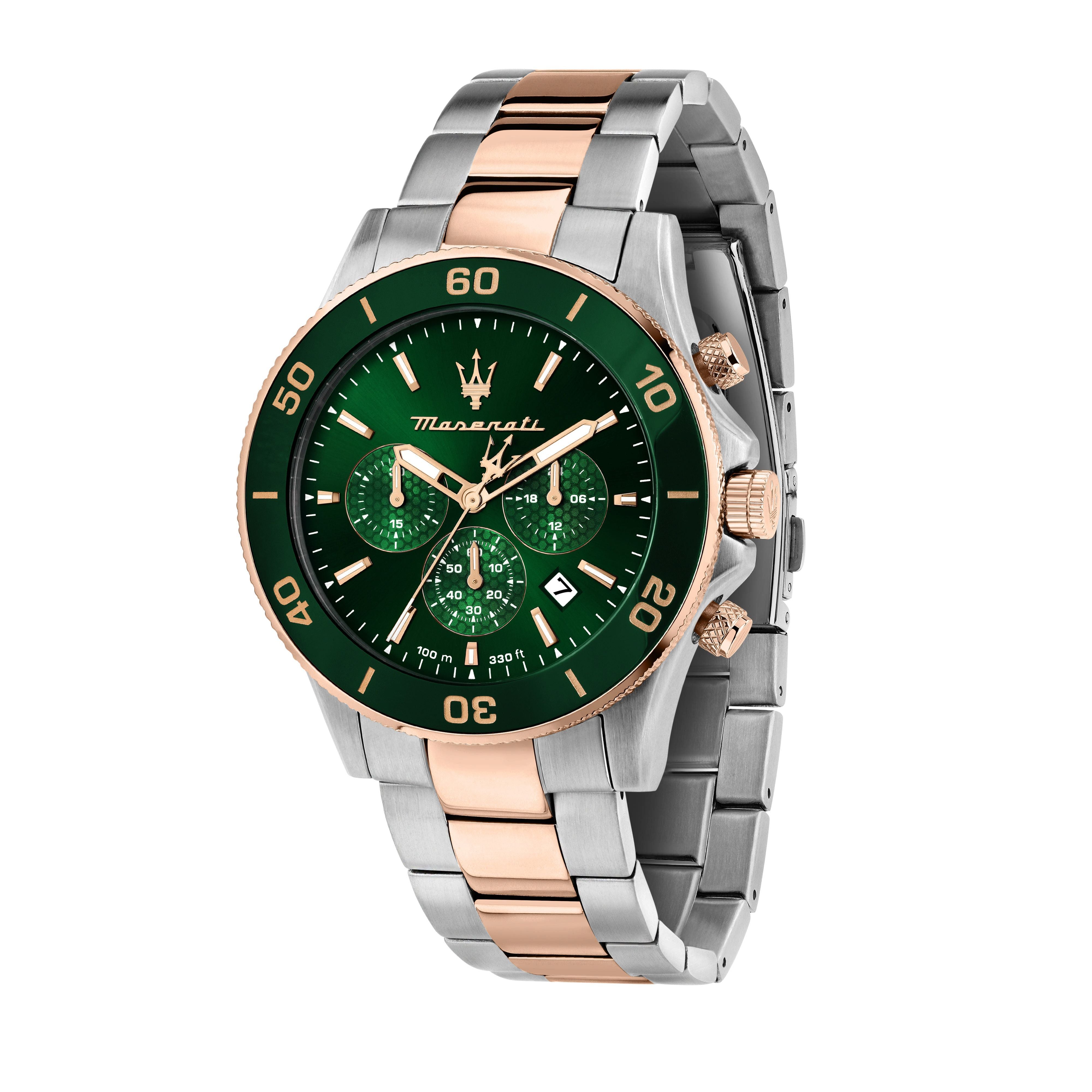 Maserati Competizione Chronograph Two Tone Stainless Steel Green Dial Quartz R8873600004 100M Men's Watch - Premium  from Rapidvehicles - Just $457.99! Shop now at Rapidvehicles