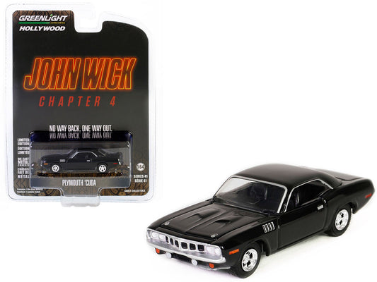 Plymouth Barracuda Black "John Wick: Chapter 4" (2023) Movie "Hollywood Series" Release 41 1/64 Diecast Model Car by Greenlight free shipping USA - Rapid Vehicles