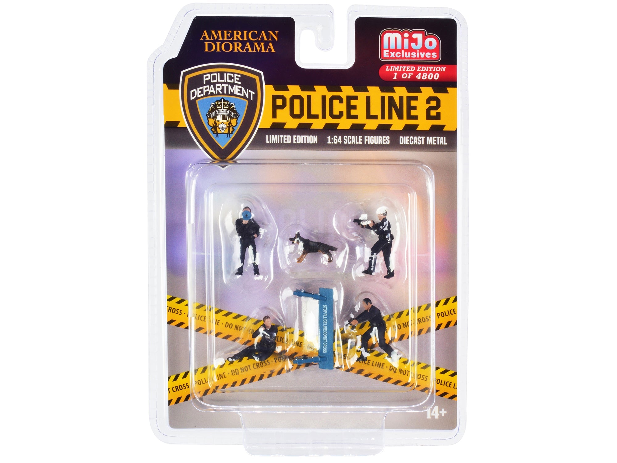"Police Line 2" 6 piece Diecast Set (4 Police Figures 1 Dog Figure and 1 Accessory) Limited Edition to 4800 pieces Worldwide for 1/64 Scale Models by American Diorama free shipping USA - Rapid Vehicles