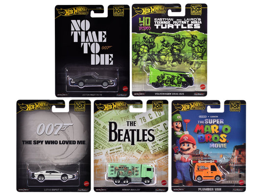 "Pop Culture 2024" 5 piece Set D "Premium Series" Diecast Model Cars by Hot Wheels free shipping USA - Rapid Vehicles