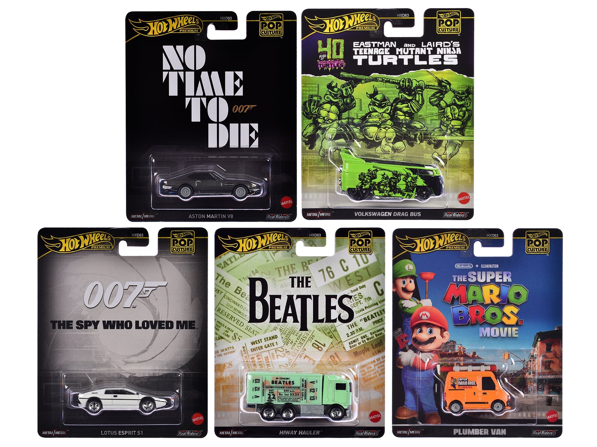 "Pop Culture 2024" 5 piece Set D "Premium Series" Diecast Model Cars by Hot Wheels free shipping USA - Rapid Vehicles