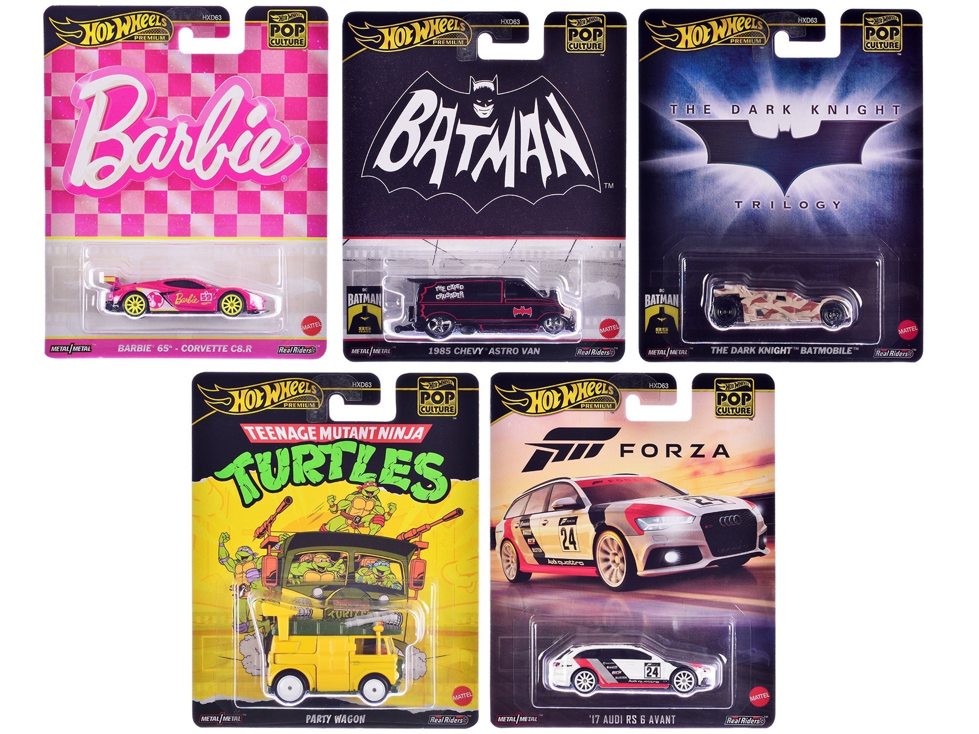 "Pop Culture 2024" 5 piece Set E "Premium Series" Diecast Model Cars by Hot Wheels free shipping USA - Rapid Vehicles