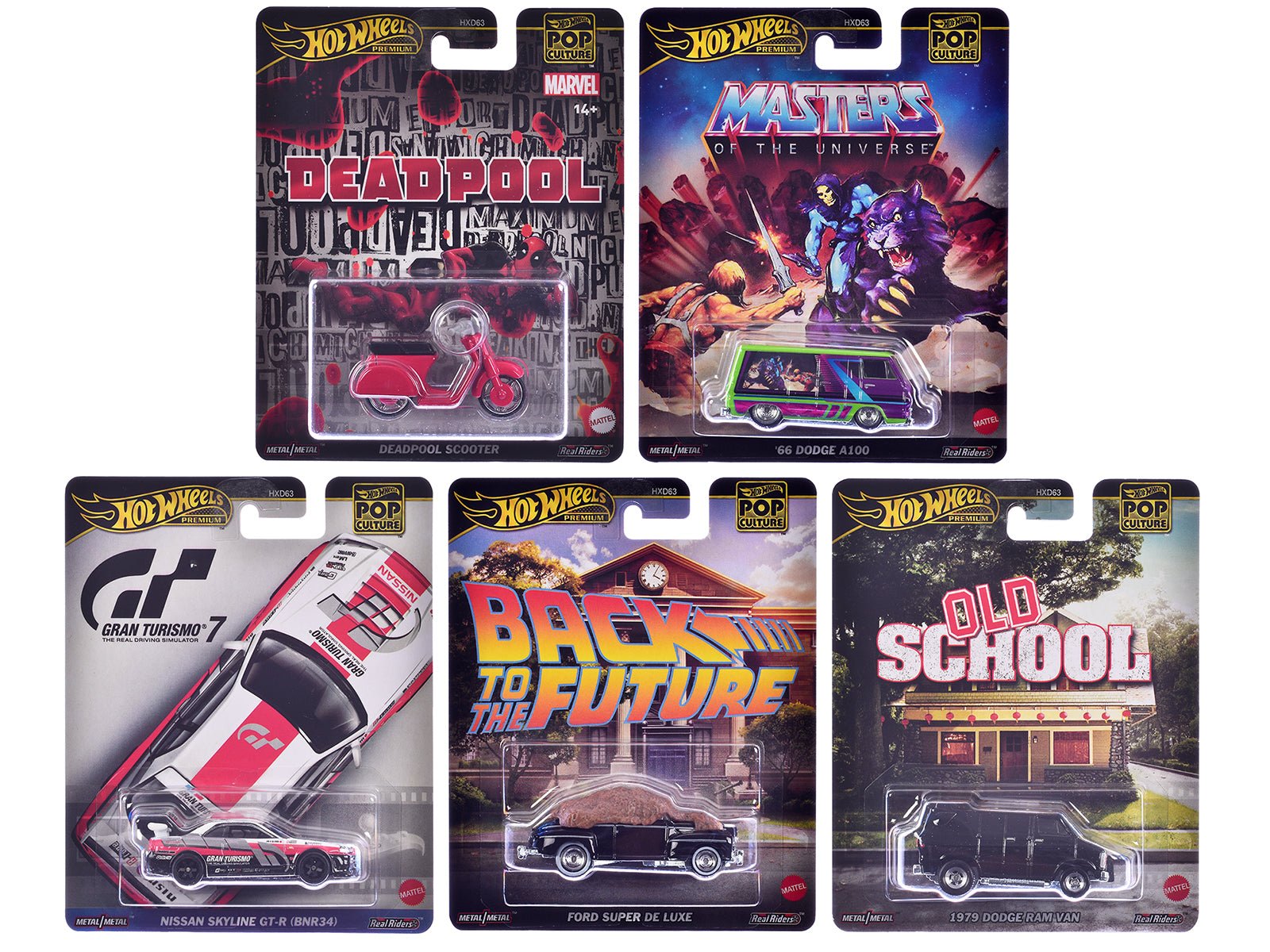 "Pop Culture 2025" 5 piece Set J "Premium Series" Diecast Model Cars by Hot Wheels free shipping USA - Rapid Vehicles