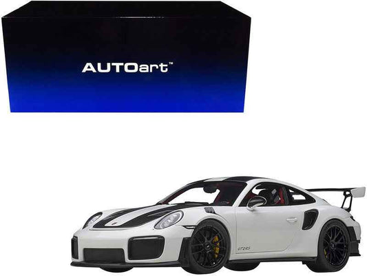 Porsche 911 (991.2) GT2 RS Weissach Package White with Carbon Stripes 1/18 Model Car by Autoart - Rapid Vehicles