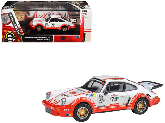 Porsche 911 Carrera RSR 3.0 74 "Aurora Racing" White with Red Stripes 1/64 Diecast Model Car by Paragon Models free shipping USA - Rapid Vehicles