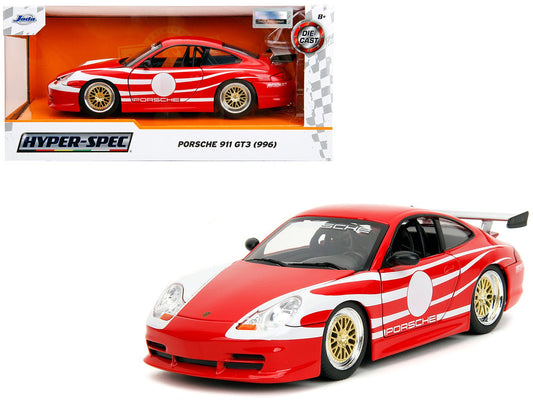 Porsche 911 GT3 (996) Red with White Graphics "Hyper - Spec" Series 1/24 Diecast Model Car by Jada free shipping USA - Rapid Vehicles