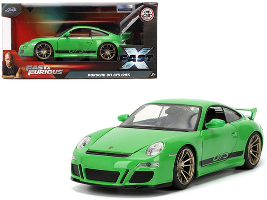 Porsche 911 GT3 (997) Green with Black Accents "Fast X" (2023) Movie "Fast & Furious" Series 1/24 Diecast Model Car by Jada free shipping USA - Rapid Vehicles