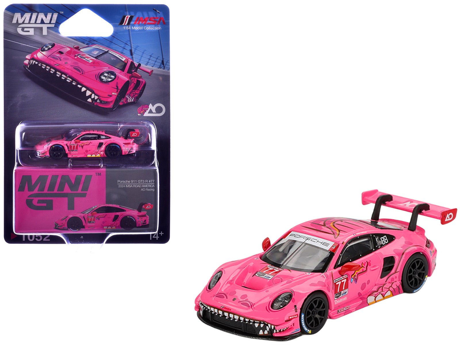 Porsche 911 GT3 R 77 Julien Andlauer - Laurin Heinrich "AO Racing Roxy" GTD Pro "IMSA SportsCar Weekend - Road America" (2024) Limited Edition 1/64 Diecast Model Car by Mini GT free shipping USA - Rapid Vehicles