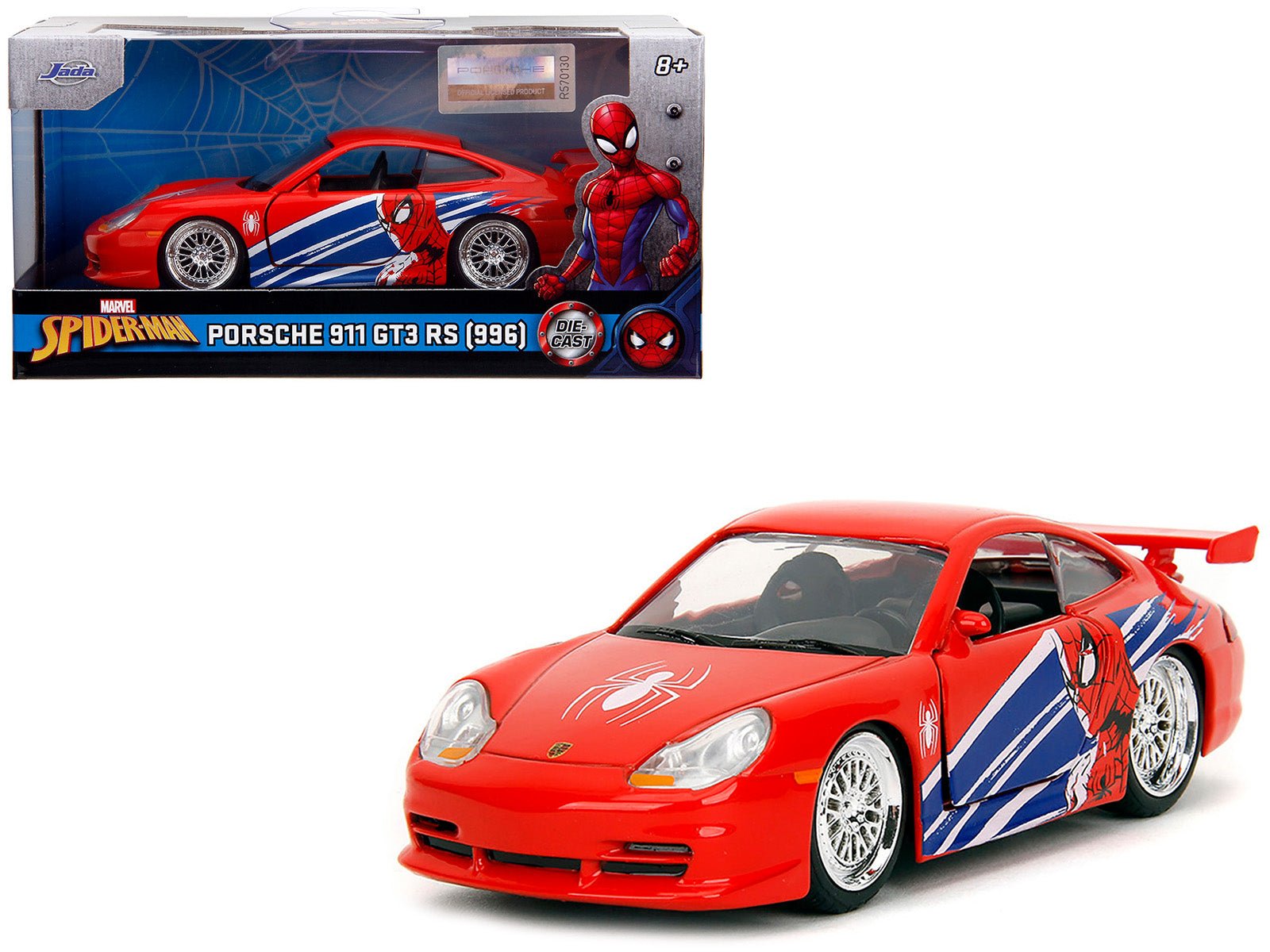 Porsche 911 GT3 RS (996) Red with Graphics "Marvel's Spider - Man" 1/32 Diecast Model Car by Jada free shipping USA - Rapid Vehicles
