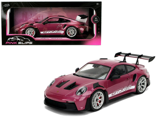 Porsche 911 GT3 RS Red Violet Metallic with White Stripes "Pink Slips" Series 1/18 Diecast Model Car by Jada free shipping USA - Rapid Vehicles