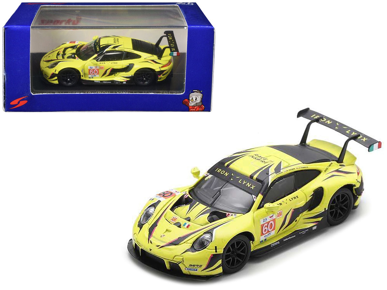 Porsche 911 RSR - 19 60 Matteo Cressoni - Alessio Picariello - Claudio Schiavoni "Iron Lynx" "24 Hours of Le Mans" (2023) 1/64 Diecast Model Car by Sparky free shipping USA - Rapid Vehicles