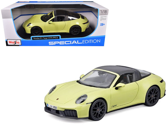 Porsche 911 Targa 4 GTS (992.2) Yellow with Black Top "Special Edition" Series 1/18 Diecast Model Car by Maisto free shipping USA - Rapid Vehicles