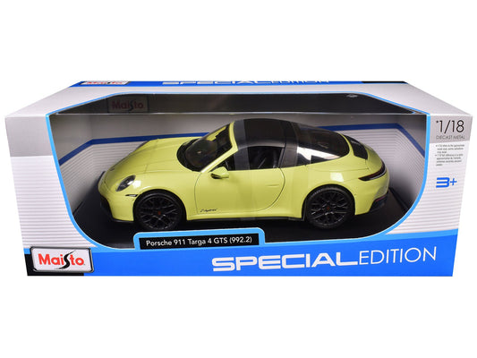 Porsche 911 Targa 4 GTS (992.2) Yellow with Black Top "Special Edition" Series 1/18 Diecast Model Car by Maisto free shipping USA - Rapid Vehicles