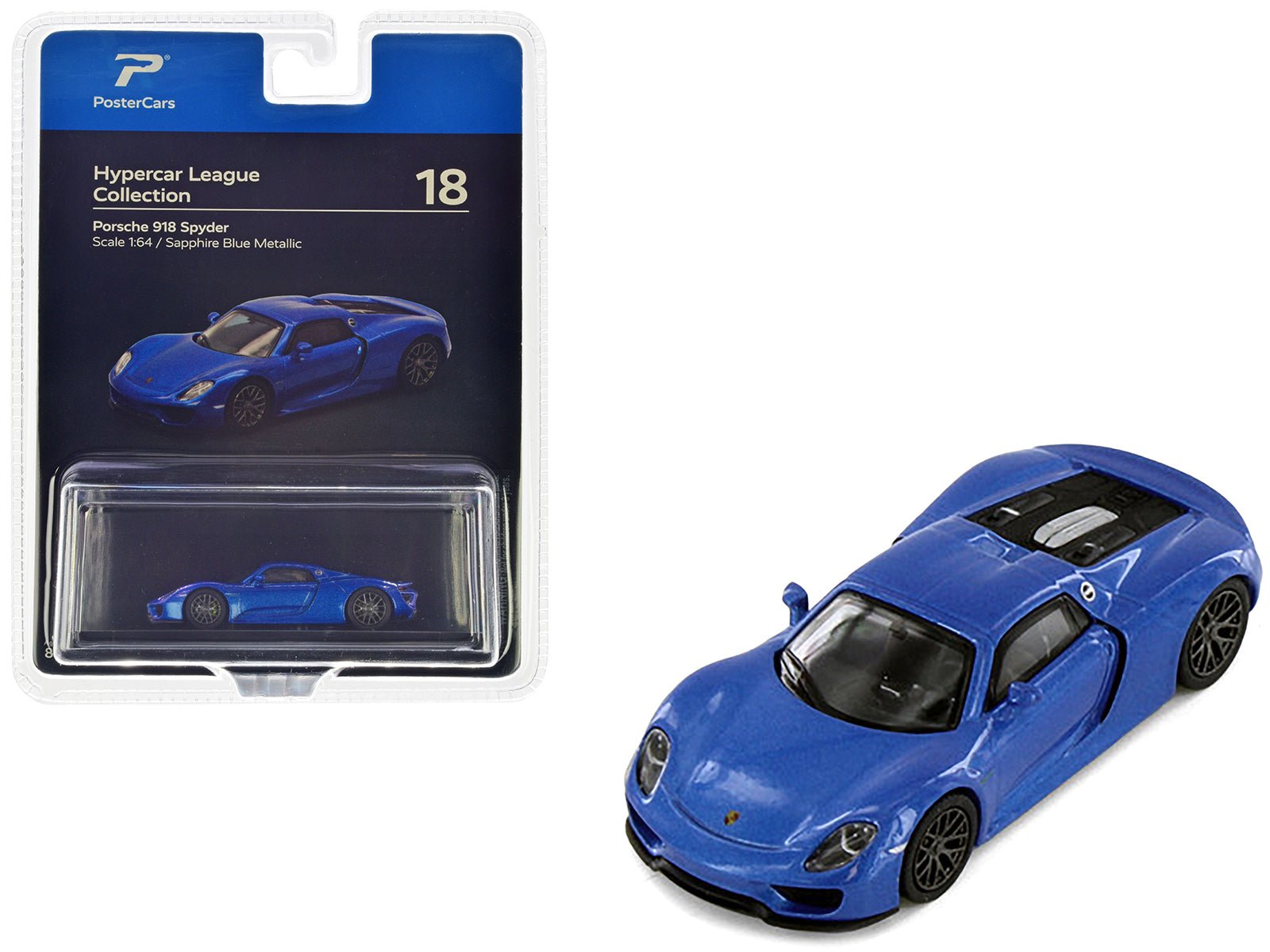 Porsche 918 Spyder Sapphire Blue Metallic "Hypercar League Collection" 1/64 Diecast Model Car by PosterCars free shipping USA - Rapid Vehicles