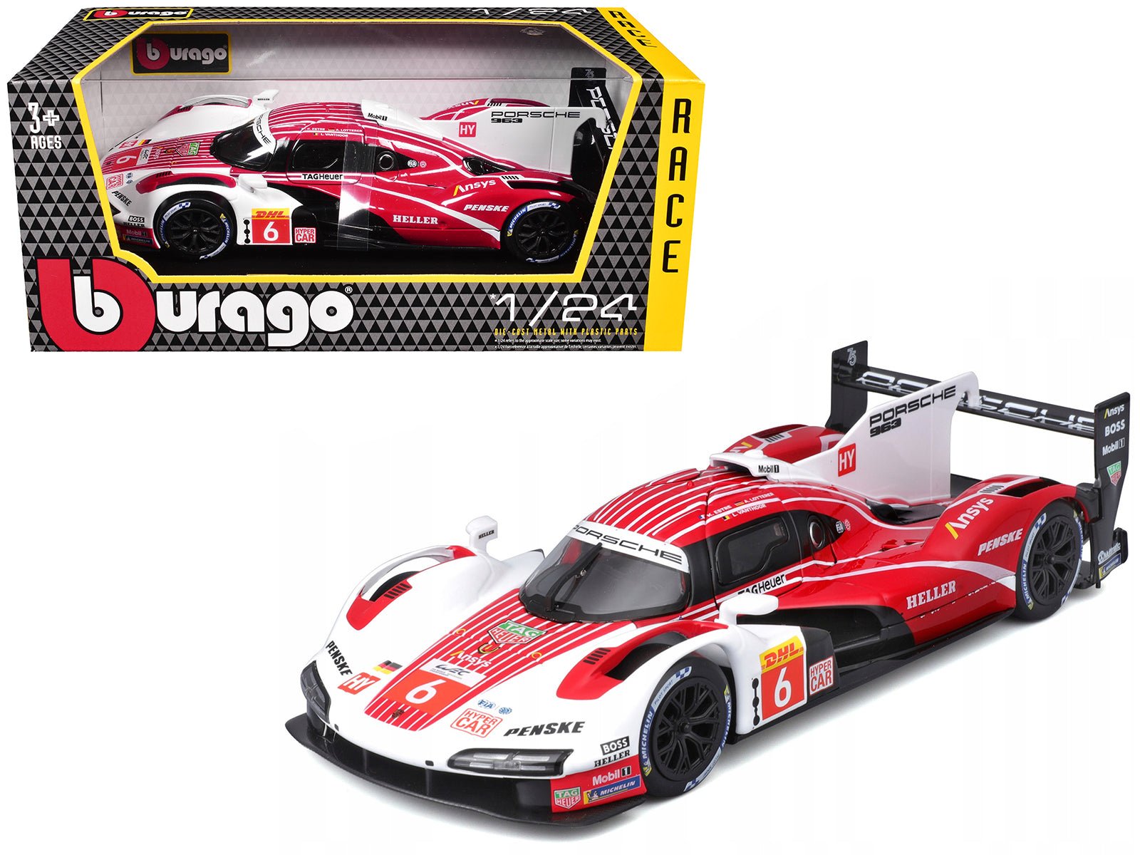 Porsche 963 6 Kevin Estre - Andre Lotterer - Laurens Vanthoor "Porsche Penske Motorsport" Winner "FIA World Endurance Championship" (2024) 1/24 Diecast Model Car by Bburago free shipping USA - Rapid Vehicles