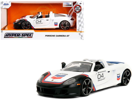 Porsche Carrera GT Convertible 04 "Chevron" White with Graphics "Hyper - Spec" Series 1/24 Diecast Model Car by Jada free shipping USA - Rapid Vehicles