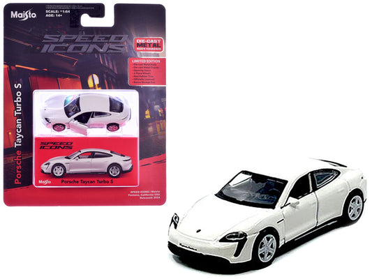 Porsche Taycan Turbo S White "Speed Icons" Series 1/64 Diecast Model Car by Maisto free shipping USA - Rapid Vehicles