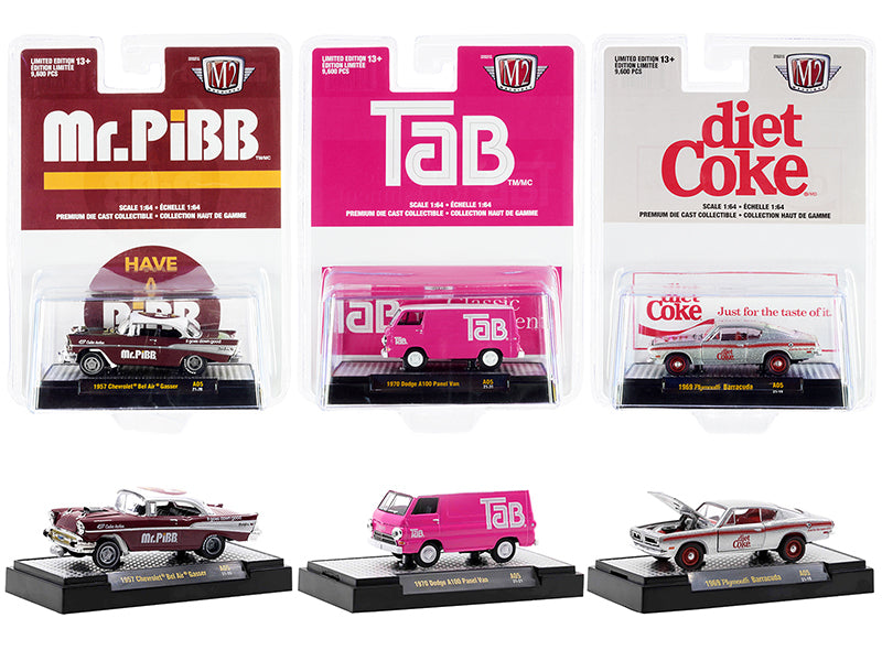 "3 Sodas" Set of 3 pieces Release 5 Limited Edition to 9600 pieces Worldwide 1/64 Diecast Model Cars by M2 Machines - Premium  from Rapidvehicles - Just $36.99! Shop now at Rapidvehicles