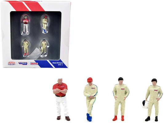 "Race Drivers" 4 Piece Diecast Figure Set "BRE" for 1/64 Scale Models by Tarmac Works & American Diorama free shipping USA - Rapid Vehicles
