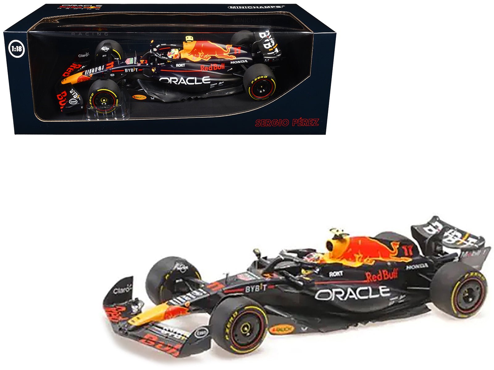 Red Bull Racing RB19 11 Sergio Perez "Oracle" 2nd Place F1 Formula One "Italian GP" (2023) with Driver Limited Edition to 108 pieces Worldwide 1/18 Diecast Model Car by Minichamps free shipping USA - Rapid Vehicles