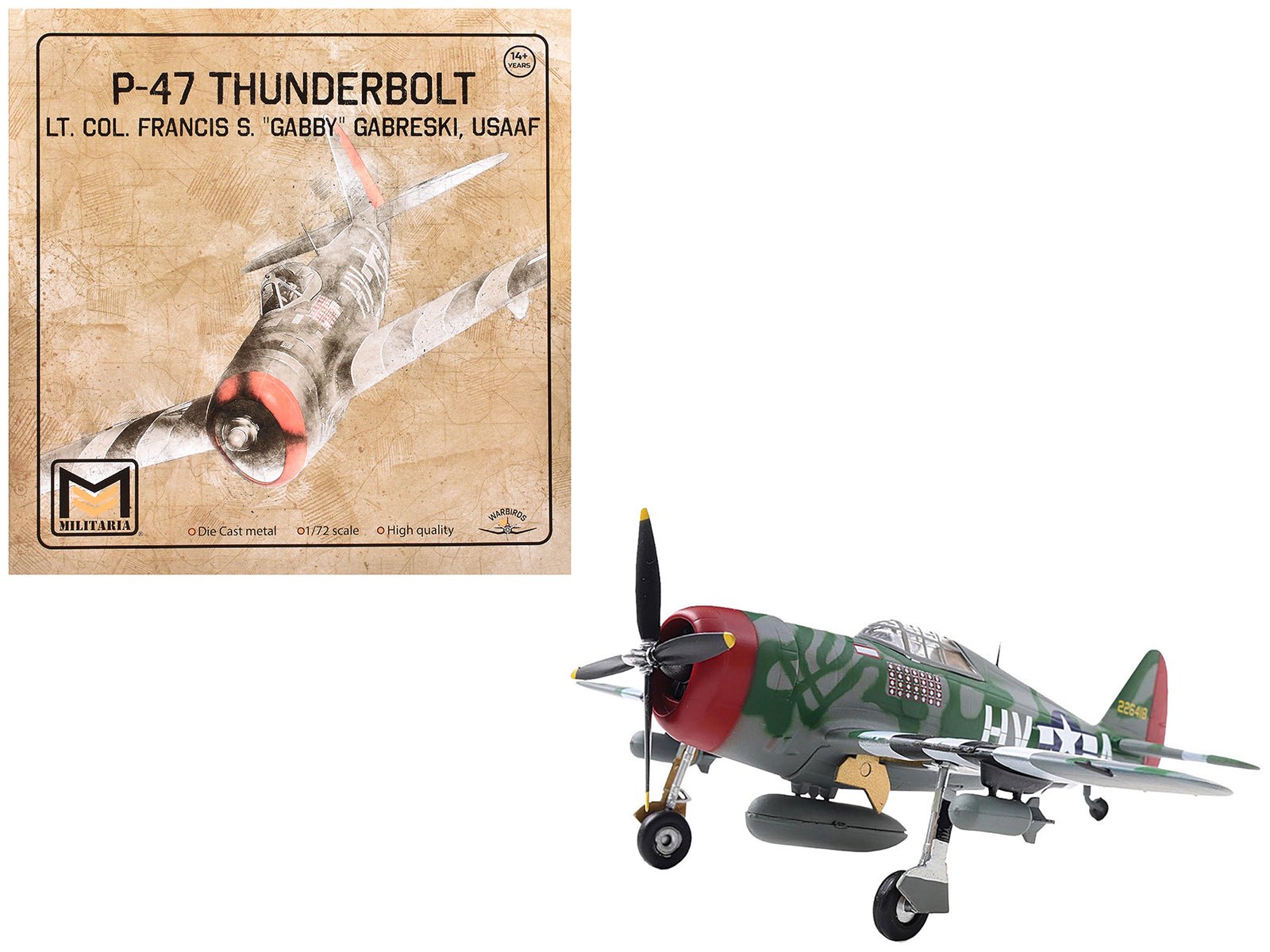 Republic P-47 Thunderbolt Fighter Aircraft "Lt. Col. Francis S. "Gabby" Gabreski" United States Army Air Forces 1/72 Diecast Model by Militaria Die Cast free shipping USA - Rapid Vehicles