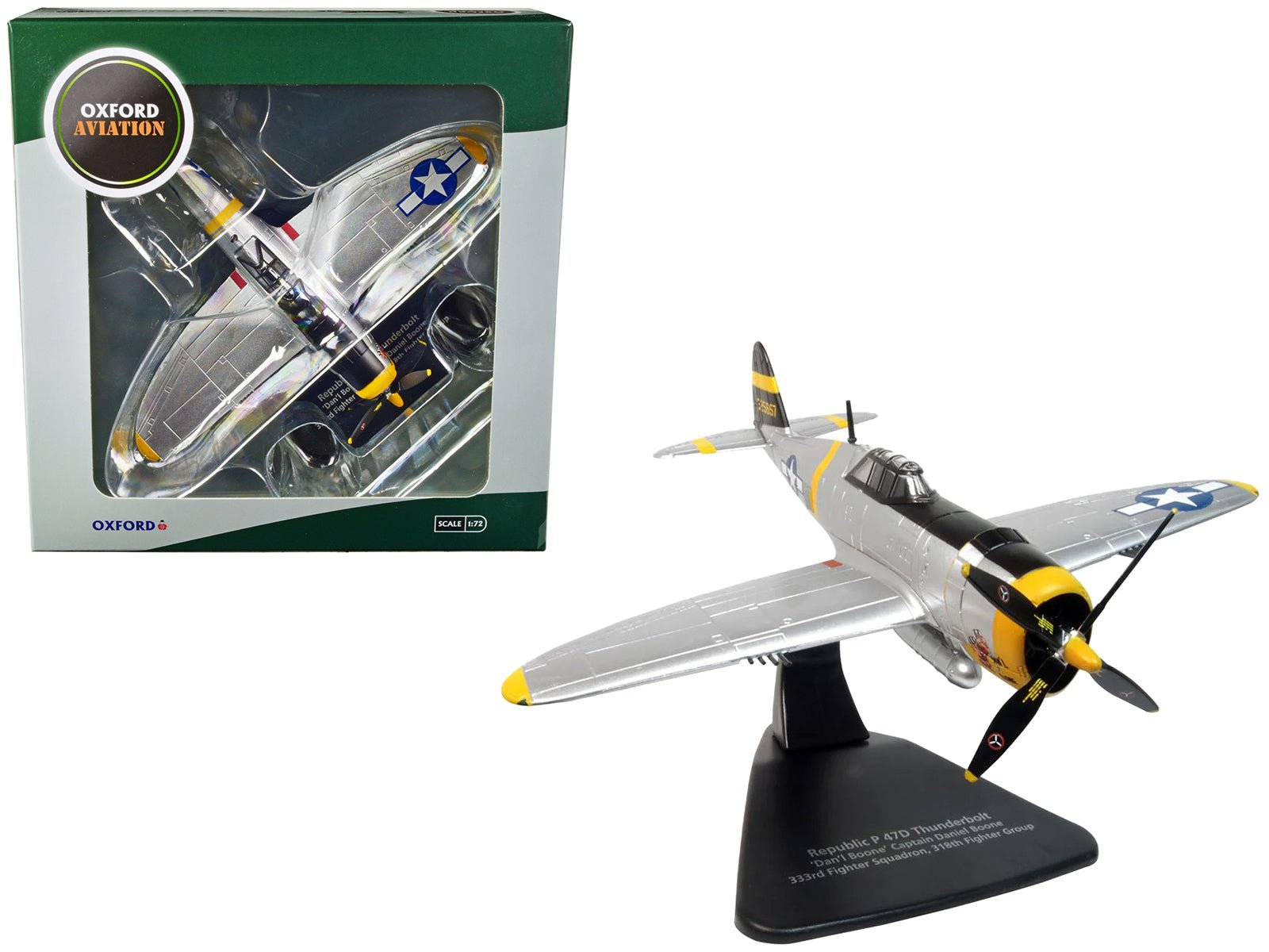 Republic P - 47D Thunderbolt Fighter Plane USAAF "Captain Daniel Boone 333rd Fighter Squadron 318th Fighter Group" "Oxford Aviation" Series 1/72 Diecast Model Airplane by Oxford Diecast free shipping USA - Rapid Vehicles