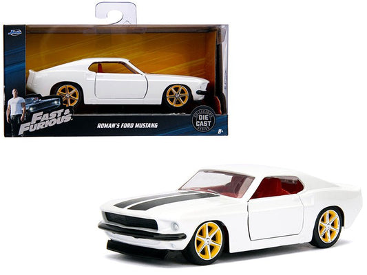 Roman's Ford Mustang White with Black Stripes and Red Interior "Fast & Furious" Movie 1/32 Diecast Model Car by Jada free shipping USA - Rapid Vehicles
