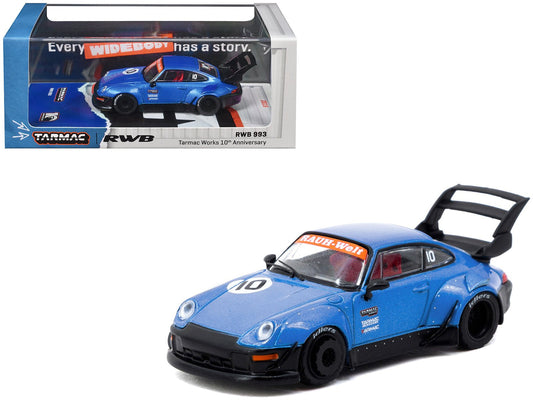 RWB 993 RHD (Right Hand Drive) 10 "Tarmac Works 10th Anniversary" Blue Metallic "Hobby64" Series 1/64 Diecast Model Car by Tarmac Works free shipping USA - Rapid Vehicles