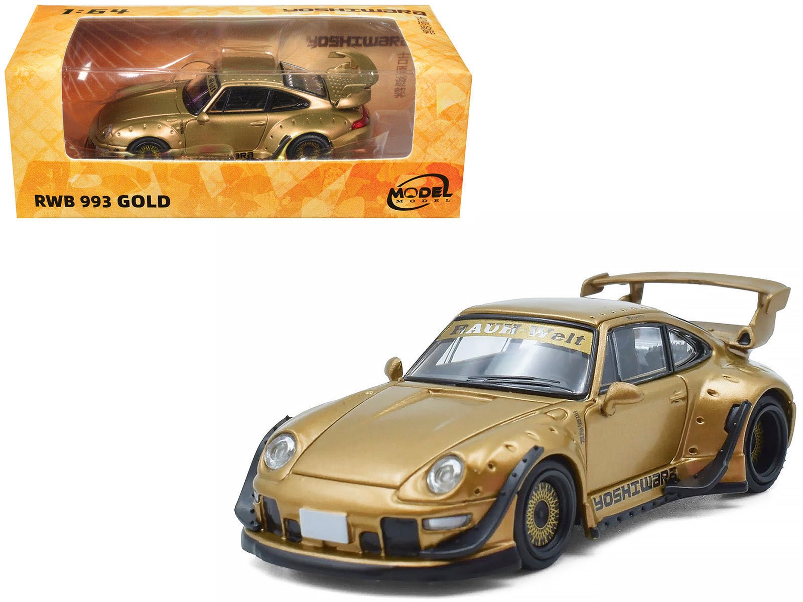 RWB 993 "Yoshiwara" Gold Metallic 1/64 Diecast Model Car by Model Model free shipping USA - Rapid Vehicles