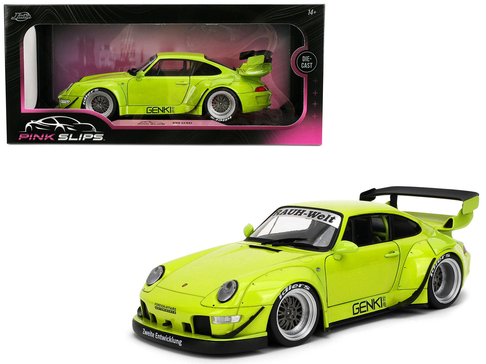 RWB Body Kit "Genki" Lime Green "Pink Slips" Series 1/18 Diecast Model Car by Jada free shipping USA - Rapid Vehicles