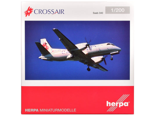Saab 340 Commercial Aircraft "Crossair" (HB - AKN) White with Tail Graphics 1/200 Diecast Model Airplane by Herpa free shipping USA - Rapid Vehicles