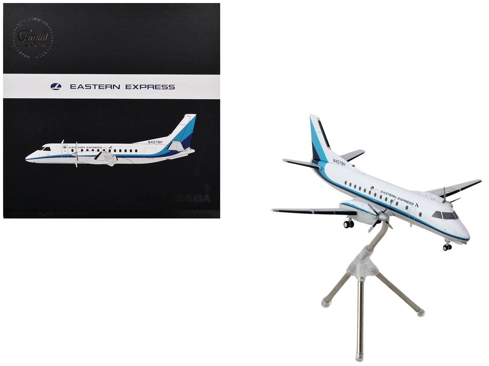 Saab 340A Commercial Aircraft "Eastern Express/Bar Harbor" (N407BH) White with Blue Stripes "Gemini 200" Series 1/200 Diecast Model Airplane by GeminiJets free shipping USA - Rapid Vehicles