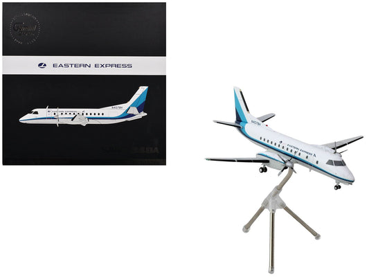 Saab 340A Commercial Aircraft "Eastern Express/Bar Harbor" (N407BH) White with Blue Stripes "Gemini 200" Series 1/200 Diecast Model Airplane by GeminiJets free shipping USA - Rapid Vehicles