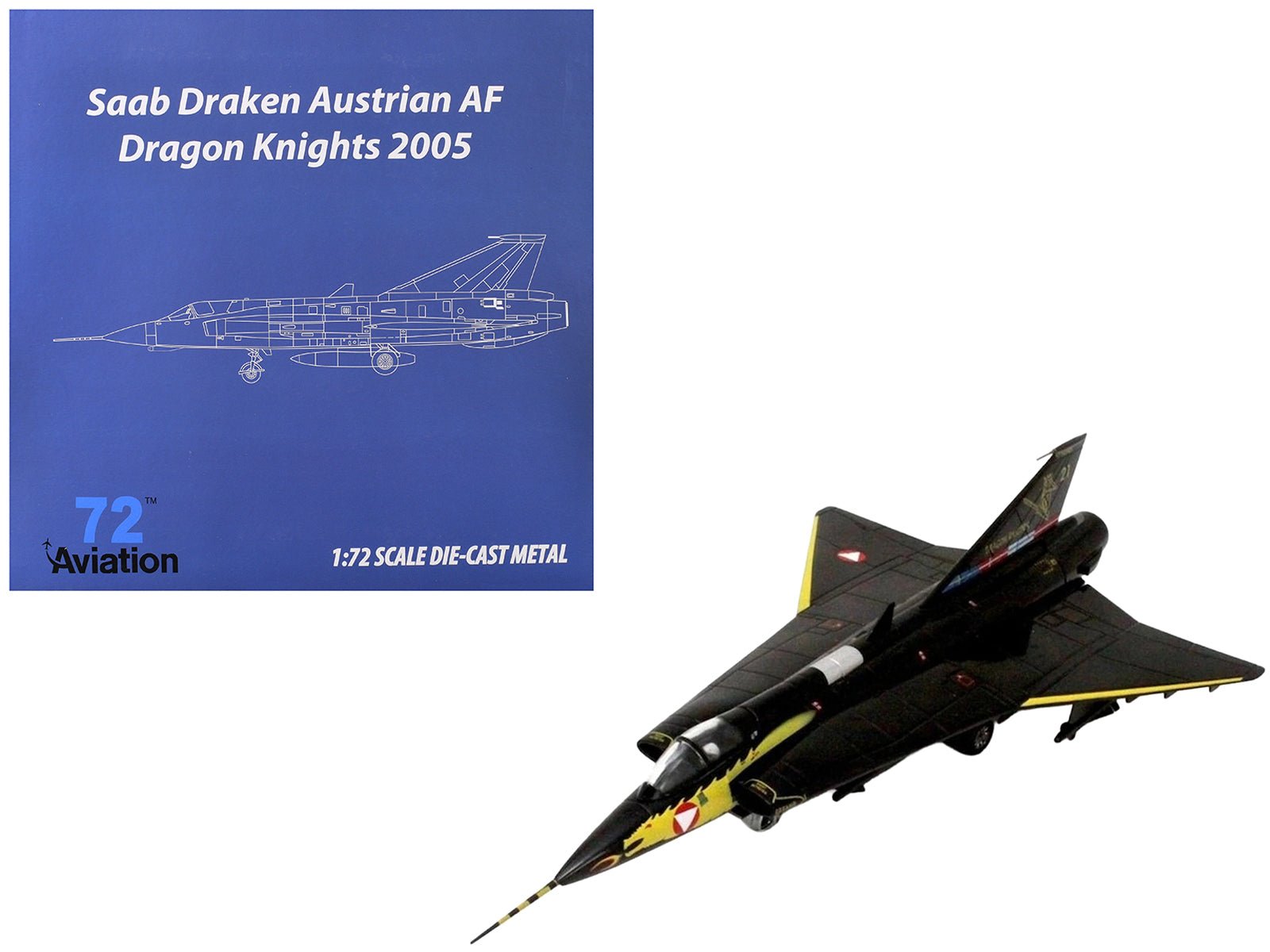 Saab Draken Fighter Aircraft "21 Draken 45th Anniversary Dragon Knights Retirement Livery" (2005) Austrian Air Force 1/72 Diecast Model Airplane by Aviation 72 free shipping USA - Rapid Vehicles