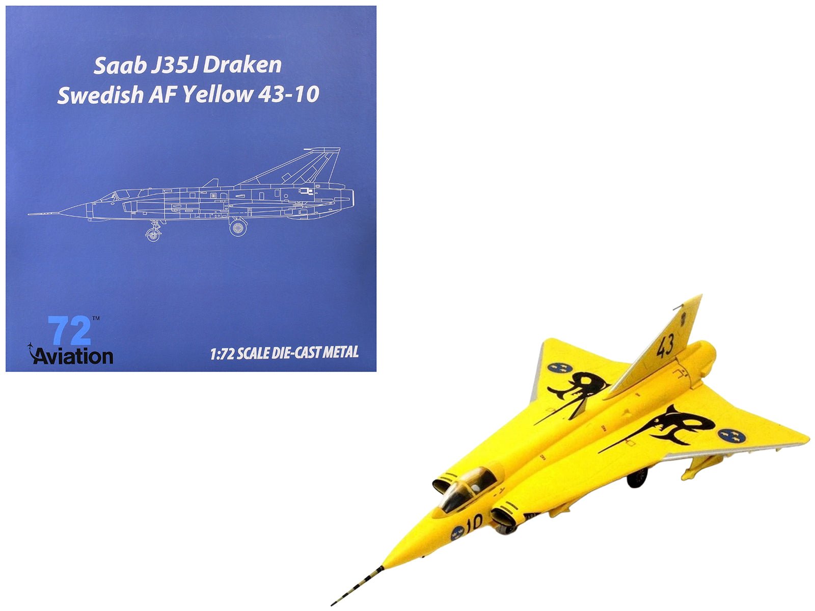 Saab J35J Draken Fighter Aircraft "43 - 10 3 "Johan Gul" Squadron 10 Wing Final Flight Livery" (1997) Swedish Air Force 1/72 Diecast Model Airplane by Aviation 72 free shipping USA - Rapid Vehicles