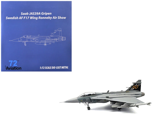 Saab JAS 39A Gripen Fighter Aircraft "17 Wing 60th Anniversary Livery Ronneby Air Show" (2004) Swedish Air Force 1/72 Diecast Model Airplane by Aviation 72 free shipping USA - Rapid Vehicles